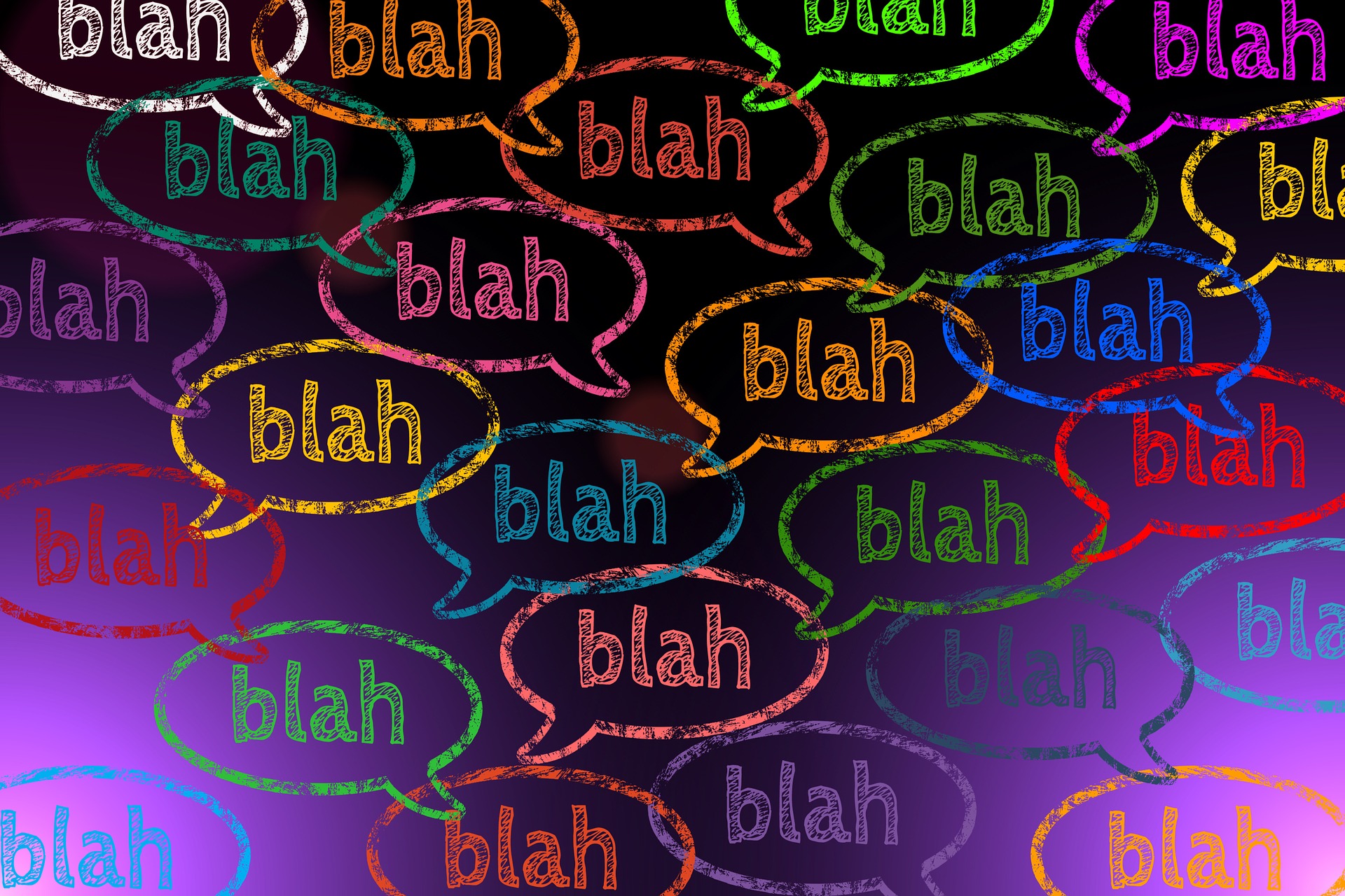 bocadillos de texto de colores: bla, bla, bla
